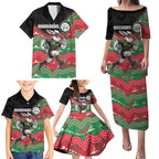 Custom Rabbitohs Family Matching Puletasi and Hawaiian Shirt Rabbit Mascot With Aboriginal Indigenous