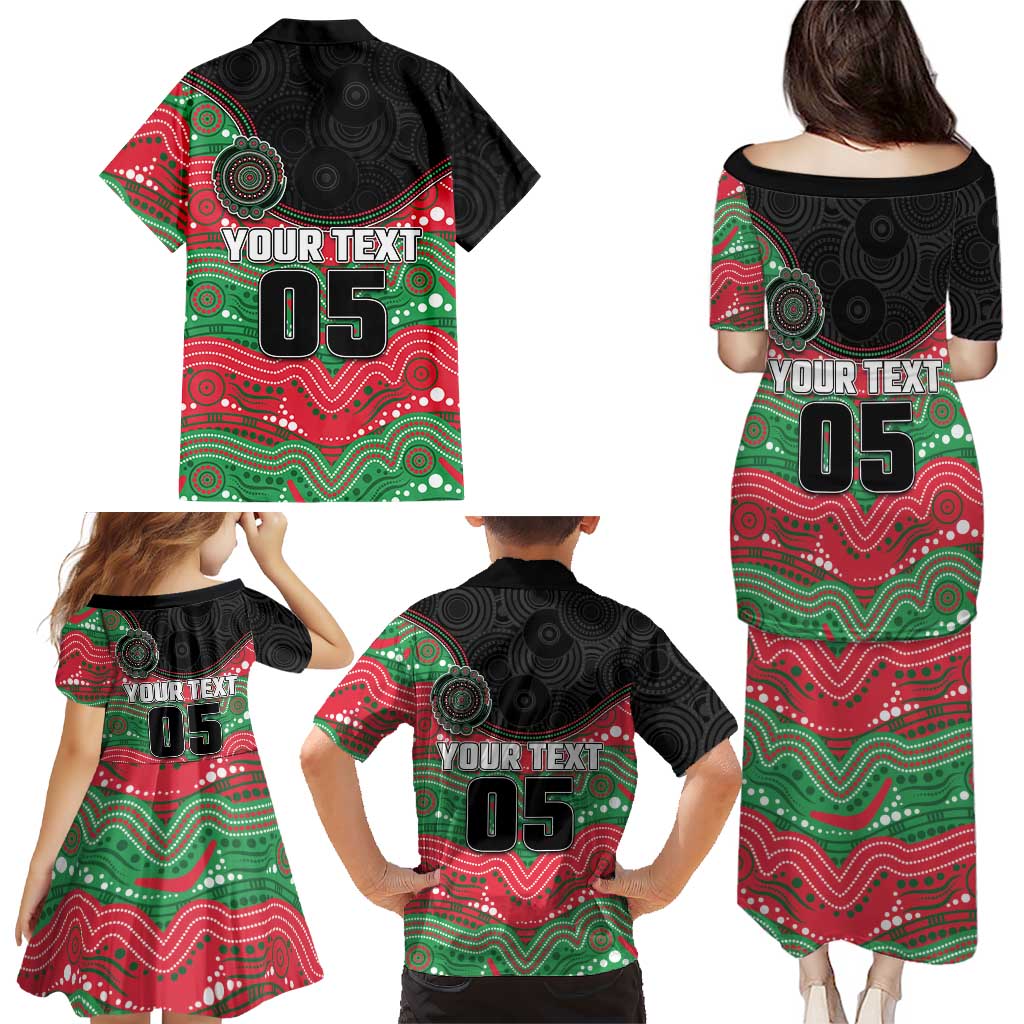 Custom Rabbitohs Family Matching Puletasi and Hawaiian Shirt Rabbit Mascot With Aboriginal Indigenous