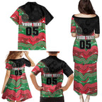 Custom Rabbitohs Family Matching Puletasi and Hawaiian Shirt Rabbit Mascot With Aboriginal Indigenous