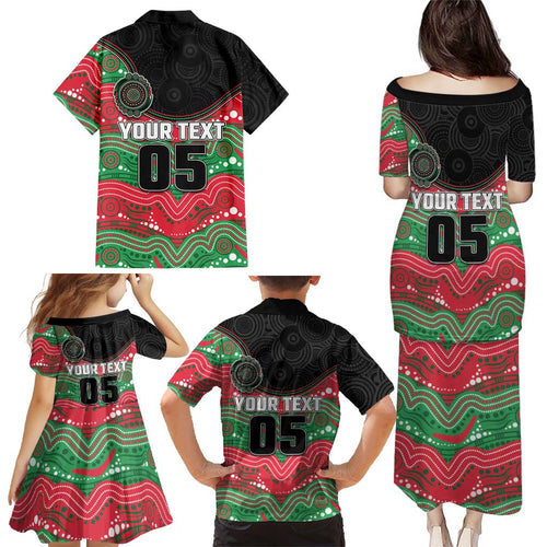 Custom Rabbitohs Family Matching Puletasi and Hawaiian Shirt Rabbit Mascot With Aboriginal Indigenous