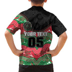 Custom Rabbitohs Family Matching Short Sleeve Bodycon Dress and Hawaiian Shirt Rabbit Mascot With Aboriginal Indigenous