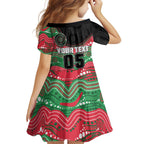 Custom Rabbitohs Family Matching Short Sleeve Bodycon Dress and Hawaiian Shirt Rabbit Mascot With Aboriginal Indigenous