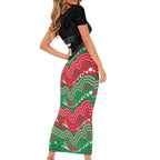 Custom Rabbitohs Family Matching Short Sleeve Bodycon Dress and Hawaiian Shirt Rabbit Mascot With Aboriginal Indigenous