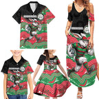 Custom Rabbitohs Family Matching Summer Maxi Dress and Hawaiian Shirt Rabbit Mascot With Aboriginal Indigenous