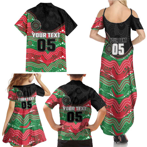Custom Rabbitohs Family Matching Summer Maxi Dress and Hawaiian Shirt Rabbit Mascot With Aboriginal Indigenous