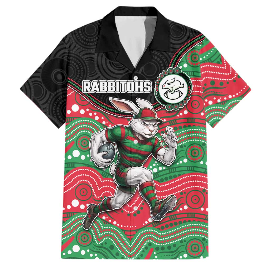 Custom Rabbitohs Family Matching Summer Maxi Dress and Hawaiian Shirt Rabbit Mascot With Aboriginal Indigenous