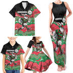 Custom Rabbitohs Family Matching Tank Maxi Dress and Hawaiian Shirt Rabbit Mascot With Aboriginal Indigenous