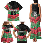 Custom Rabbitohs Family Matching Tank Maxi Dress and Hawaiian Shirt Rabbit Mascot With Aboriginal Indigenous