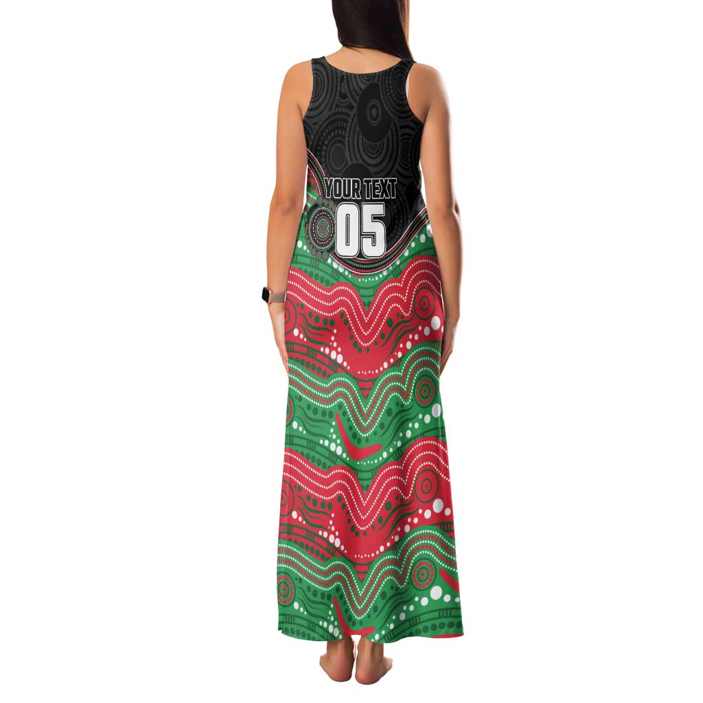 Custom Rabbitohs Family Matching Tank Maxi Dress and Hawaiian Shirt Rabbit Mascot With Aboriginal Indigenous