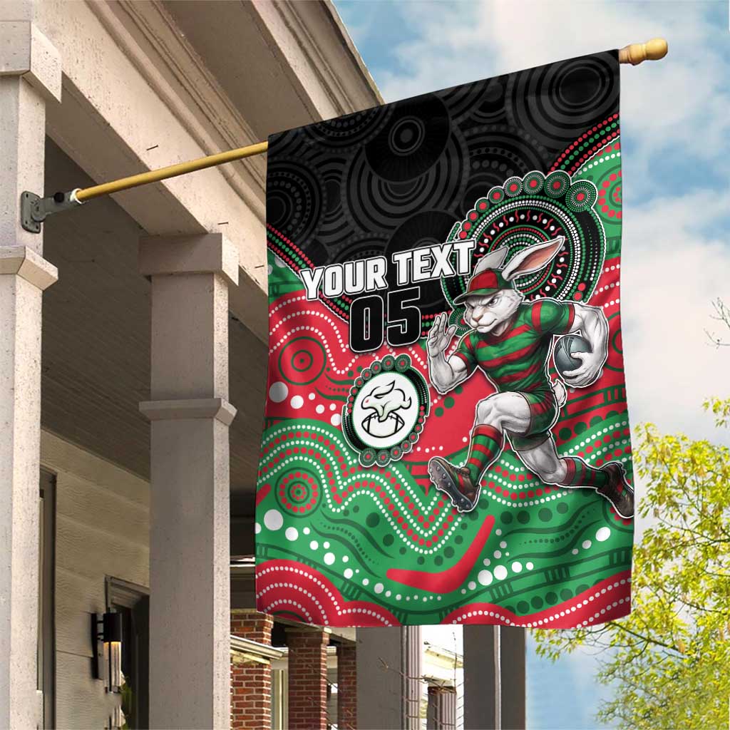 Custom Rabbitohs Garden Flag Rabbit Mascot With Aboriginal Indigenous