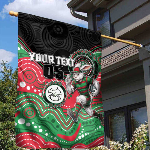 Custom Rabbitohs Garden Flag Rabbit Mascot With Aboriginal Indigenous