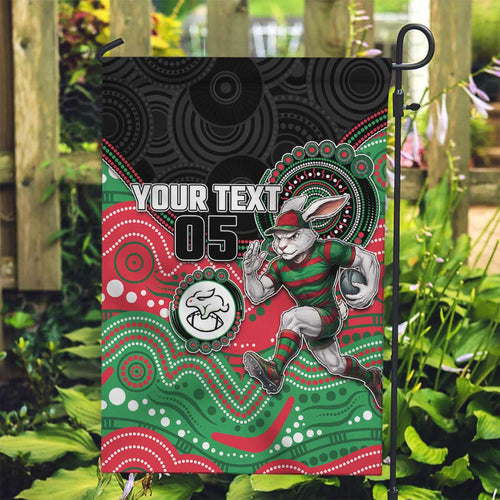 Custom Rabbitohs Garden Flag Rabbit Mascot With Aboriginal Indigenous