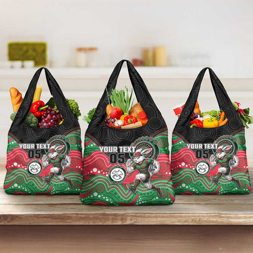 Custom Rabbitohs Grocery Bag Rabbit Mascot With Aboriginal Indigenous