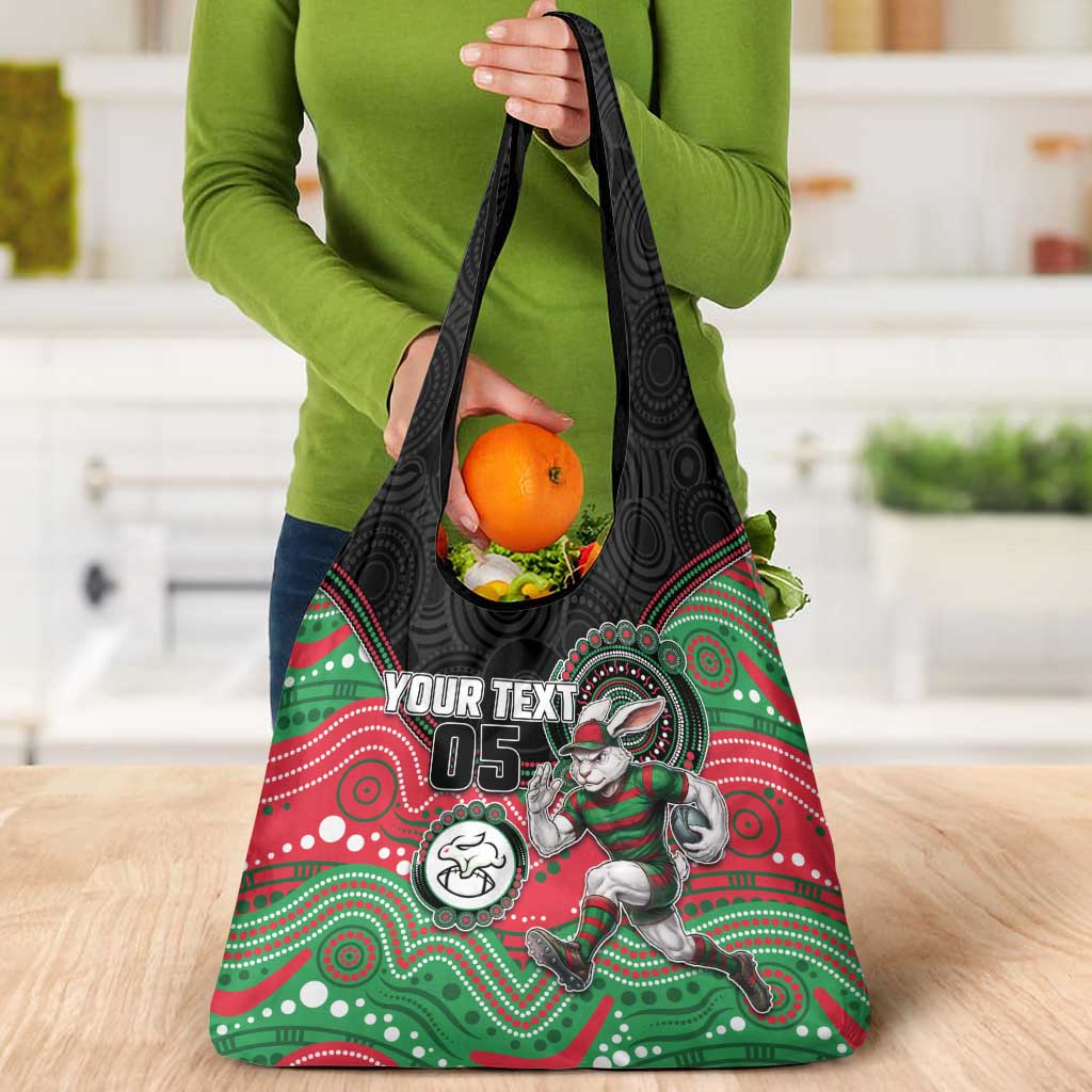 Custom Rabbitohs Grocery Bag Rabbit Mascot With Aboriginal Indigenous