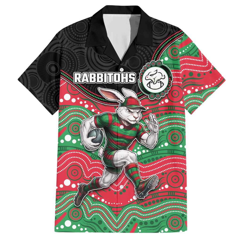 Custom Rabbitohs Hawaiian Shirt Rabbit Mascot With Aboriginal Indigenous