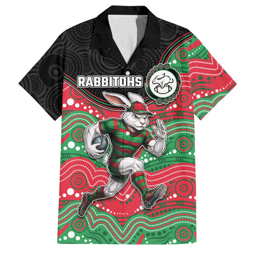 Custom Rabbitohs Hawaiian Shirt Rabbit Mascot With Aboriginal Indigenous