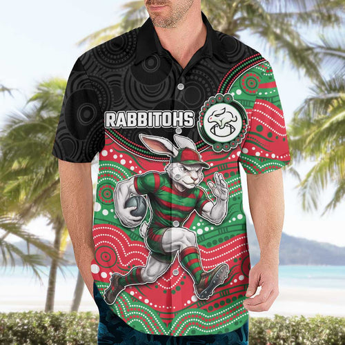 Custom Rabbitohs Hawaiian Shirt Rabbit Mascot With Aboriginal Indigenous