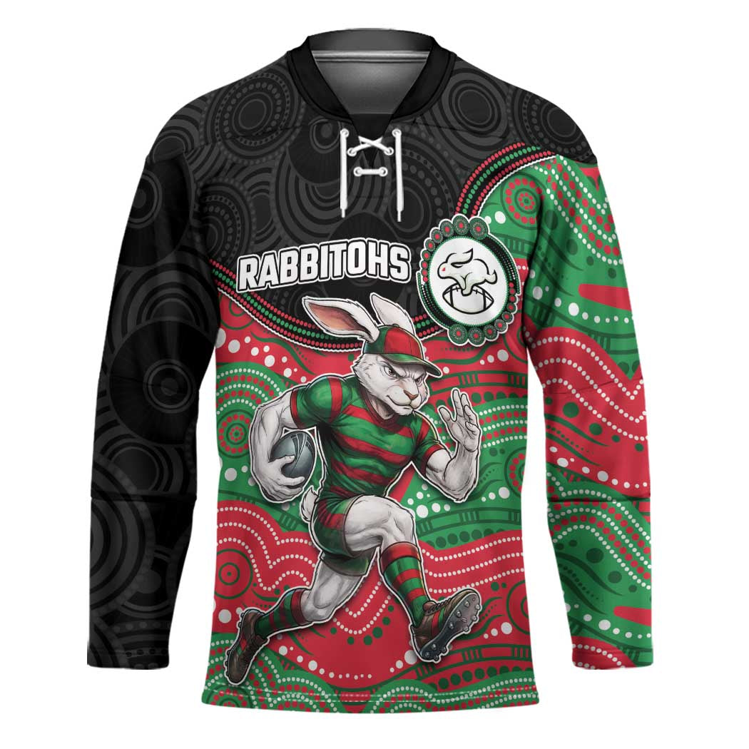 Custom Rabbitohs Hockey Jersey Rabbit Mascot With Aboriginal Indigenous