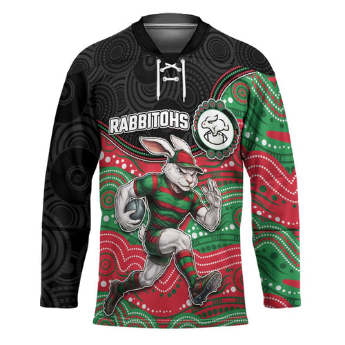 Custom Rabbitohs Hockey Jersey Rabbit Mascot With Aboriginal Indigenous