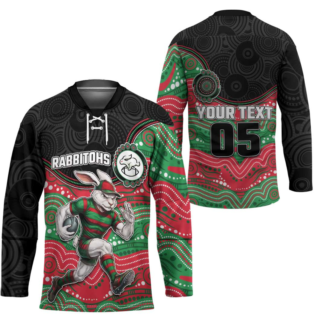 Custom Rabbitohs Hockey Jersey Rabbit Mascot With Aboriginal Indigenous