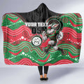 Custom Rabbitohs Hooded Blanket Rabbit Mascot With Aboriginal Indigenous