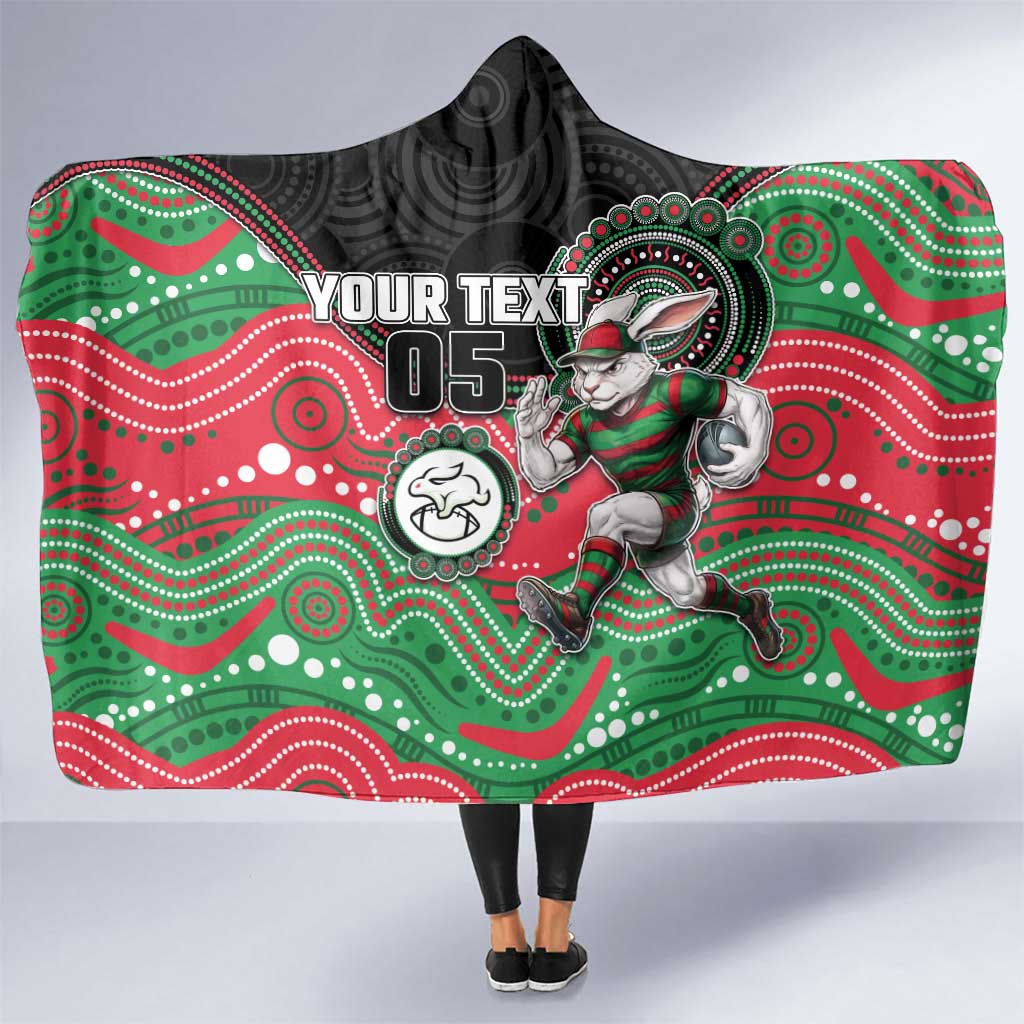 Custom Rabbitohs Hooded Blanket Rabbit Mascot With Aboriginal Indigenous