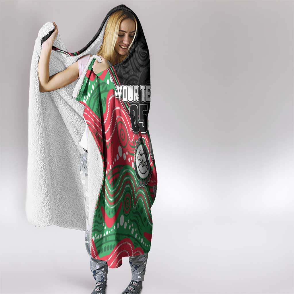Custom Rabbitohs Hooded Blanket Rabbit Mascot With Aboriginal Indigenous