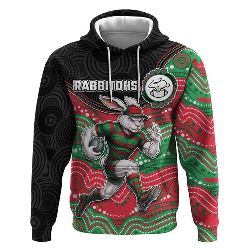 Custom Rabbitohs Hoodie Rabbit Mascot With Aboriginal Indigenous