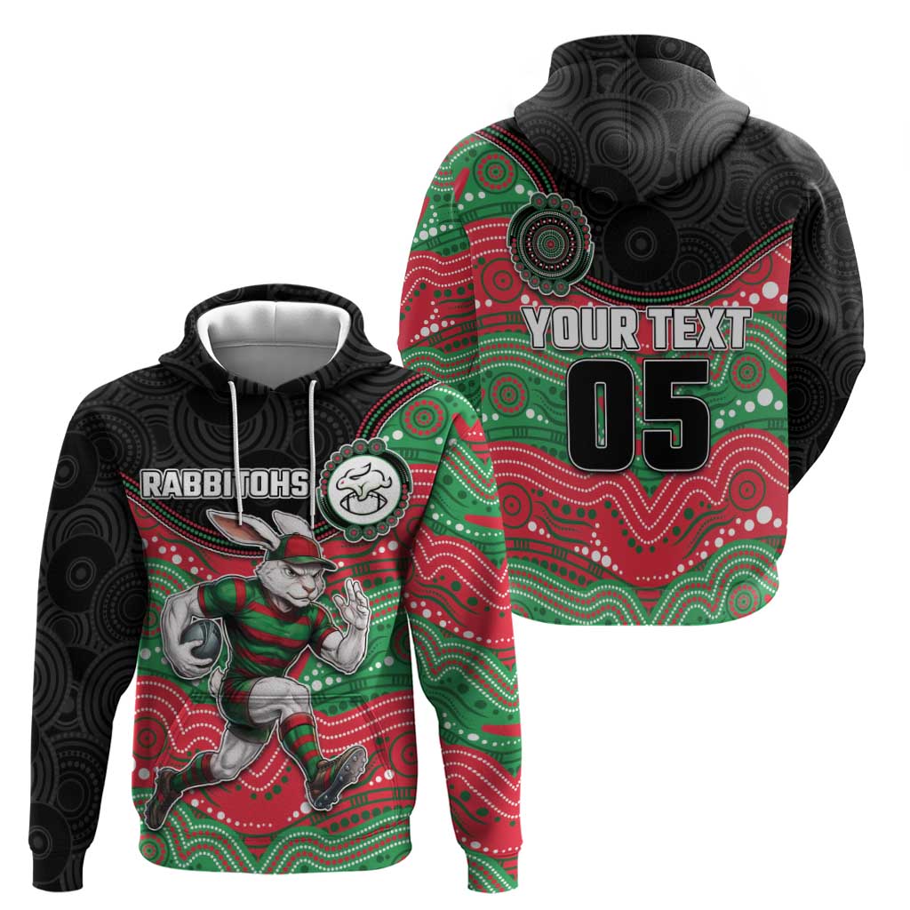 Custom Rabbitohs Hoodie Rabbit Mascot With Aboriginal Indigenous