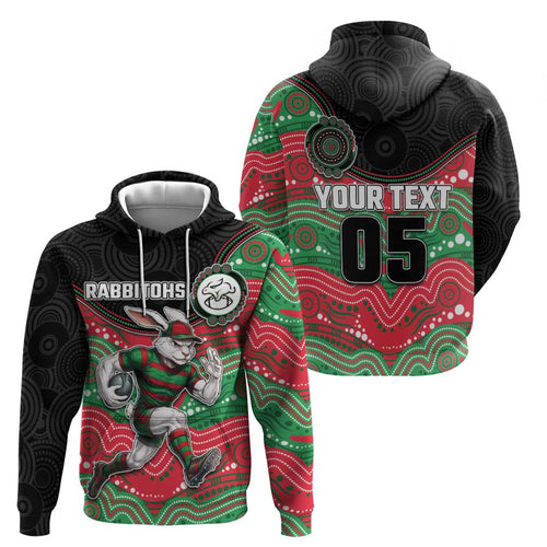 Custom Rabbitohs Hoodie Rabbit Mascot With Aboriginal Indigenous