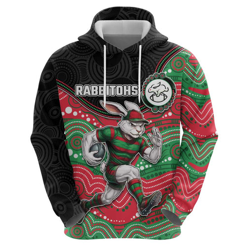 Custom Rabbitohs Hoodie Rabbit Mascot With Aboriginal Indigenous