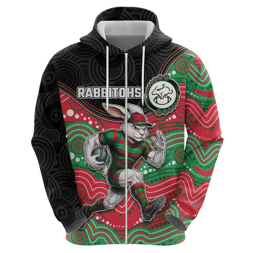 Custom Rabbitohs Hoodie Rabbit Mascot With Aboriginal Indigenous