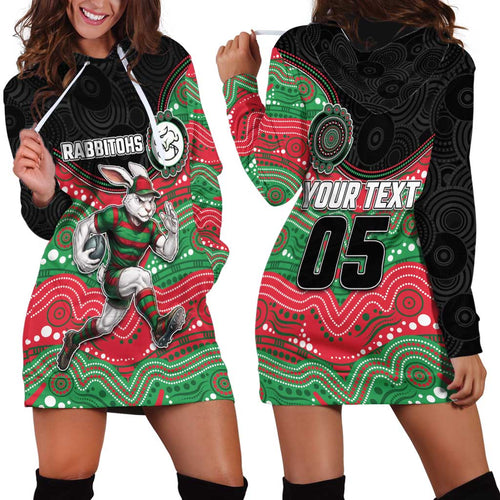Custom Rabbitohs Hoodie Dress Rabbit Mascot With Aboriginal Indigenous
