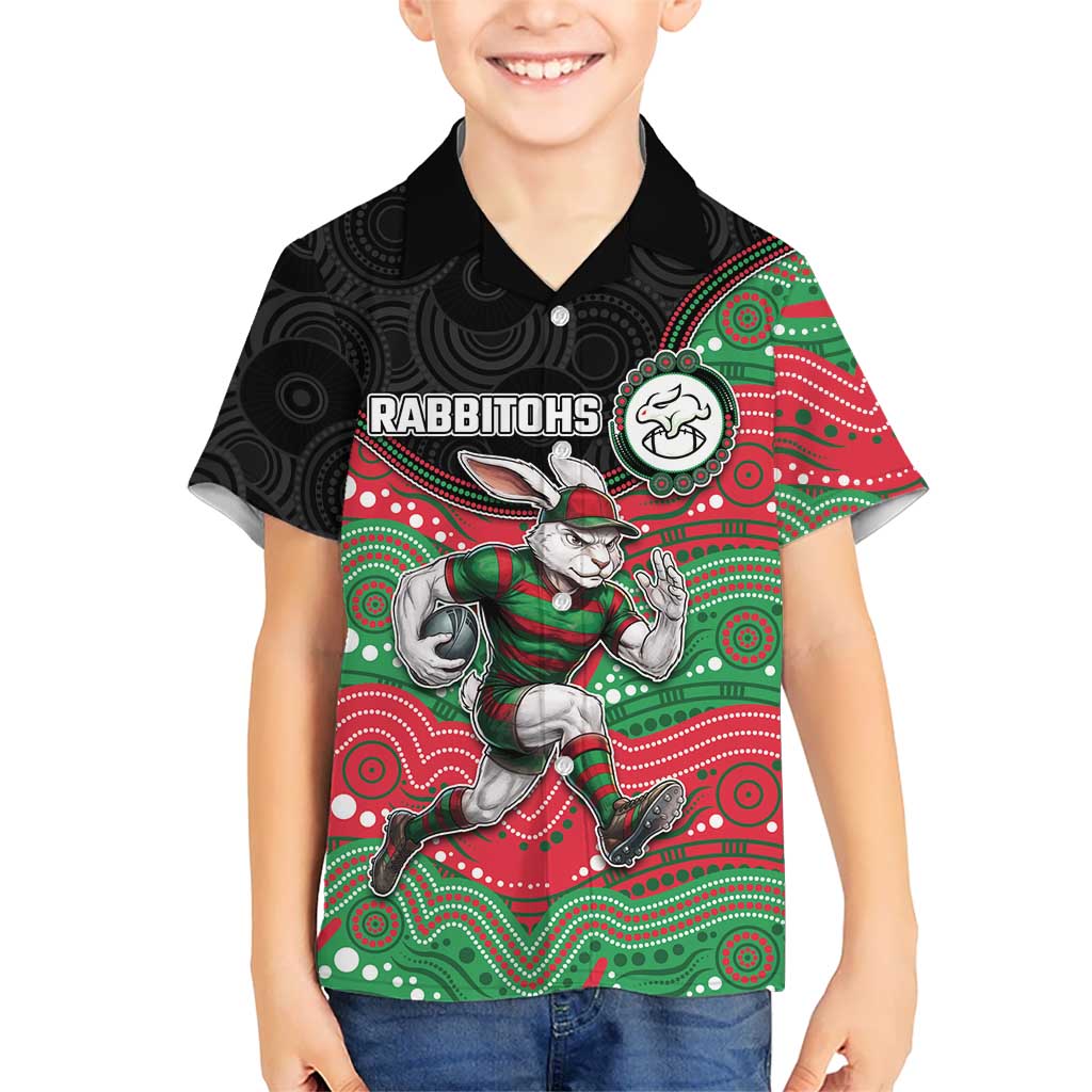 Custom Rabbitohs Kid Hawaiian Shirt Rabbit Mascot With Aboriginal Indigenous