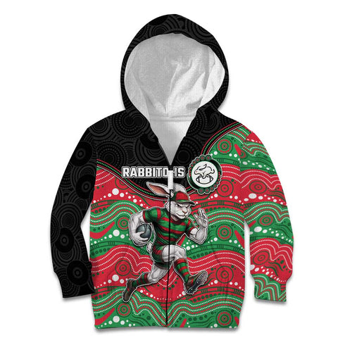 Custom Rabbitohs Kid Hoodie Rabbit Mascot With Aboriginal Indigenous