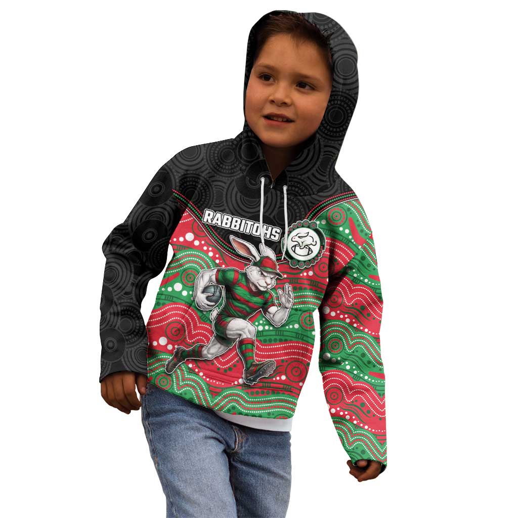 Custom Rabbitohs Kid Hoodie Rabbit Mascot With Aboriginal Indigenous
