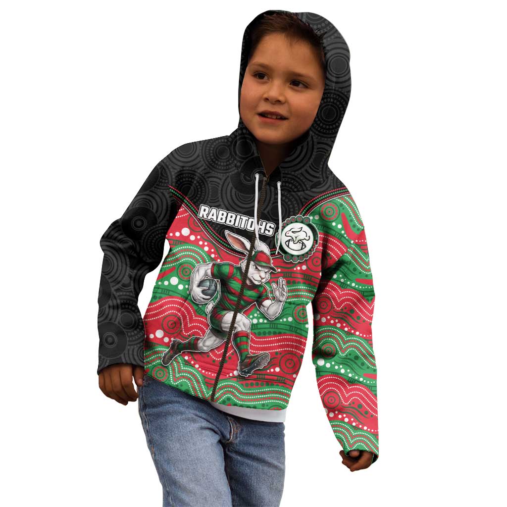 Custom Rabbitohs Kid Hoodie Rabbit Mascot With Aboriginal Indigenous