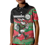 Custom Rabbitohs Kid Polo Shirt Rabbit Mascot With Aboriginal Indigenous