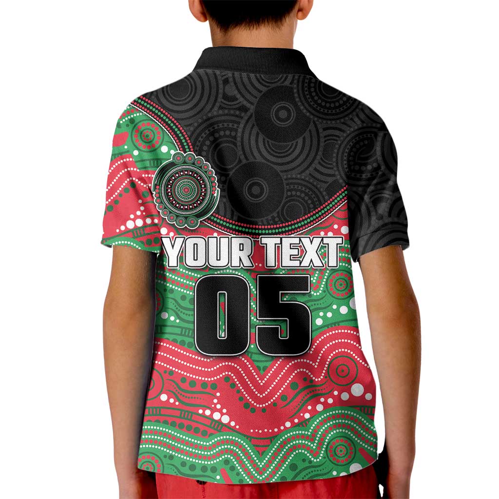 Custom Rabbitohs Kid Polo Shirt Rabbit Mascot With Aboriginal Indigenous