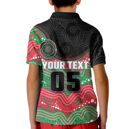 Custom Rabbitohs Kid Polo Shirt Rabbit Mascot With Aboriginal Indigenous