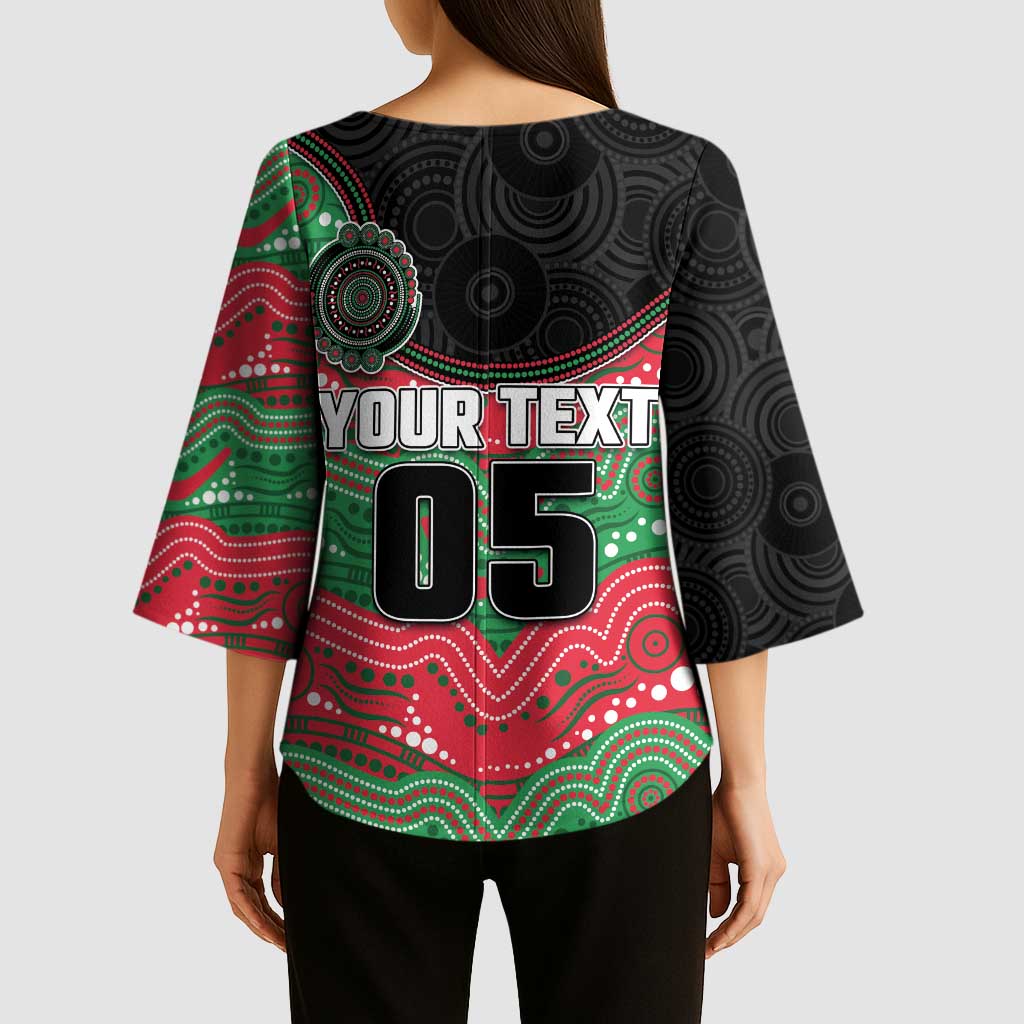 Custom Rabbitohs Kimono Sleeve Blouse Rabbit Mascot With Aboriginal Indigenous
