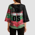 Custom Rabbitohs Kimono Sleeve Blouse Rabbit Mascot With Aboriginal Indigenous