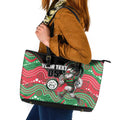 Custom Rabbitohs Leather Tote Bag Rabbit Mascot With Aboriginal Indigenous