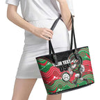 Custom Rabbitohs Leather Tote Bag Rabbit Mascot With Aboriginal Indigenous