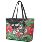 Custom Rabbitohs Leather Tote Bag Rabbit Mascot With Aboriginal Indigenous