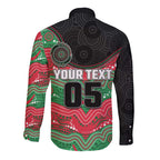 Custom Rabbitohs Long Sleeve Button Shirt Rabbit Mascot With Aboriginal Indigenous