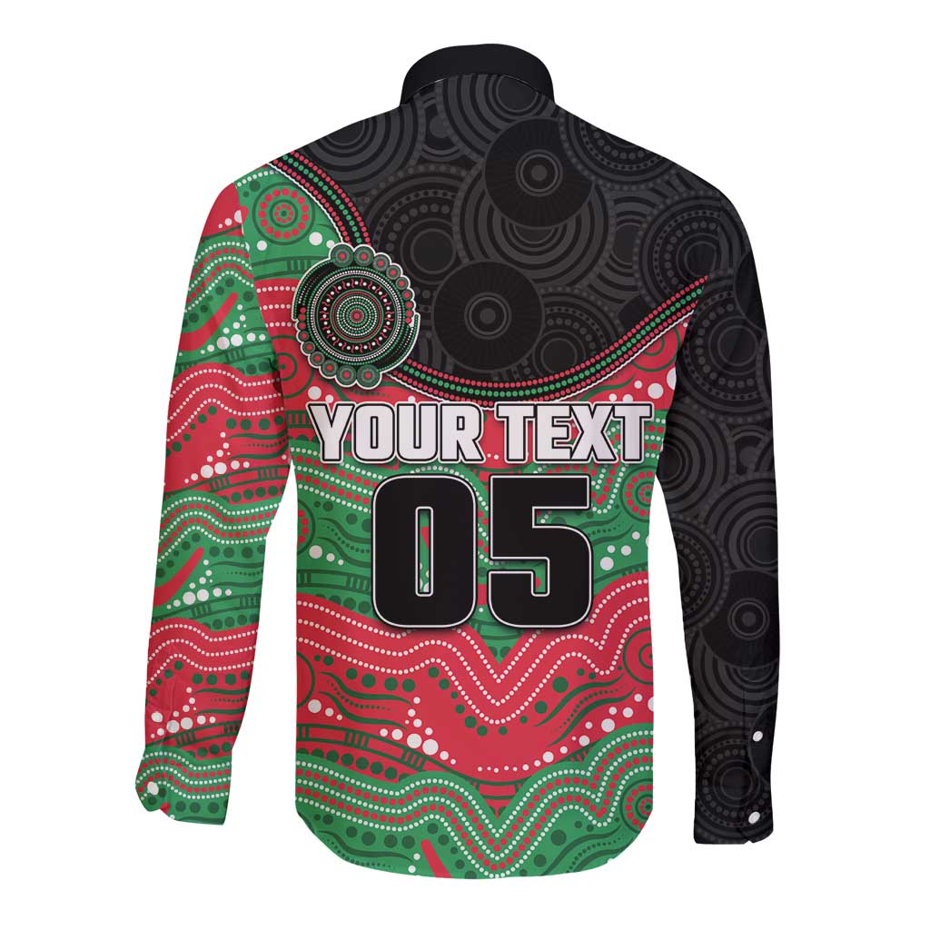 Custom Rabbitohs Long Sleeve Button Shirt Rabbit Mascot With Aboriginal Indigenous