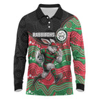 Custom Rabbitohs Long Sleeve Polo Shirt Rabbit Mascot With Aboriginal Indigenous