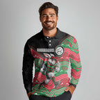 Custom Rabbitohs Long Sleeve Polo Shirt Rabbit Mascot With Aboriginal Indigenous