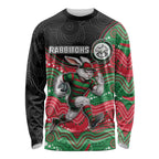 Custom Rabbitohs Long Sleeve Shirt Rabbit Mascot With Aboriginal Indigenous